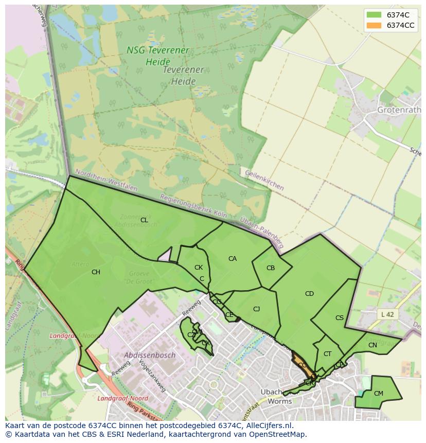 Afbeelding van het postcodegebied 6374 CC op de kaart.