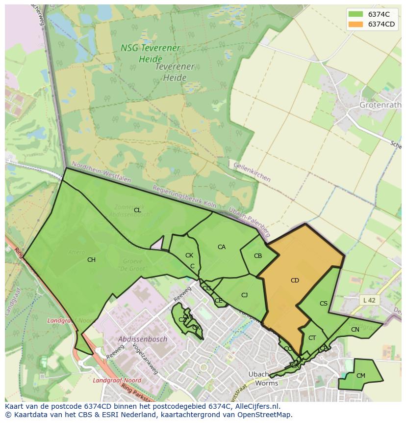 Afbeelding van het postcodegebied 6374 CD op de kaart.