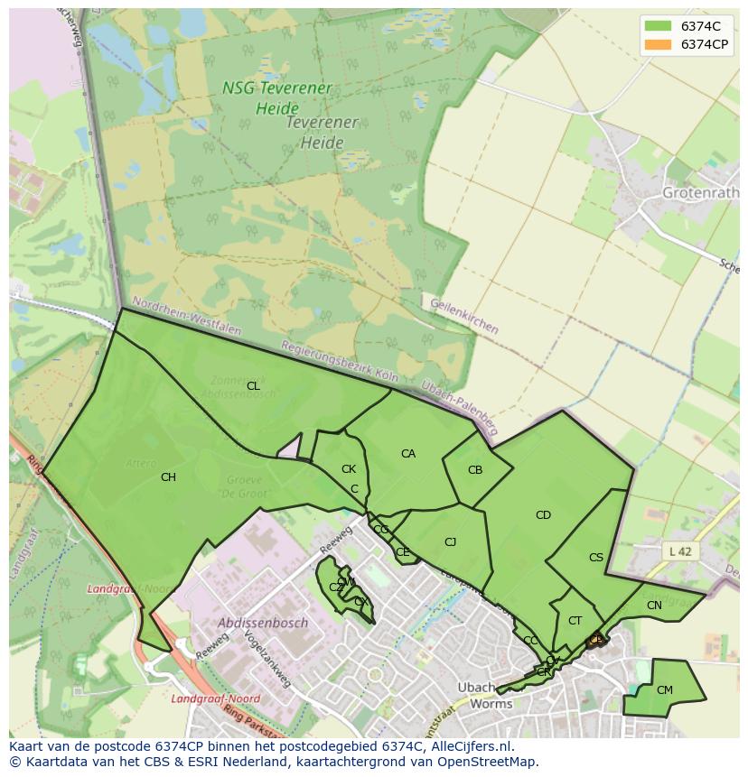 Afbeelding van het postcodegebied 6374 CP op de kaart.