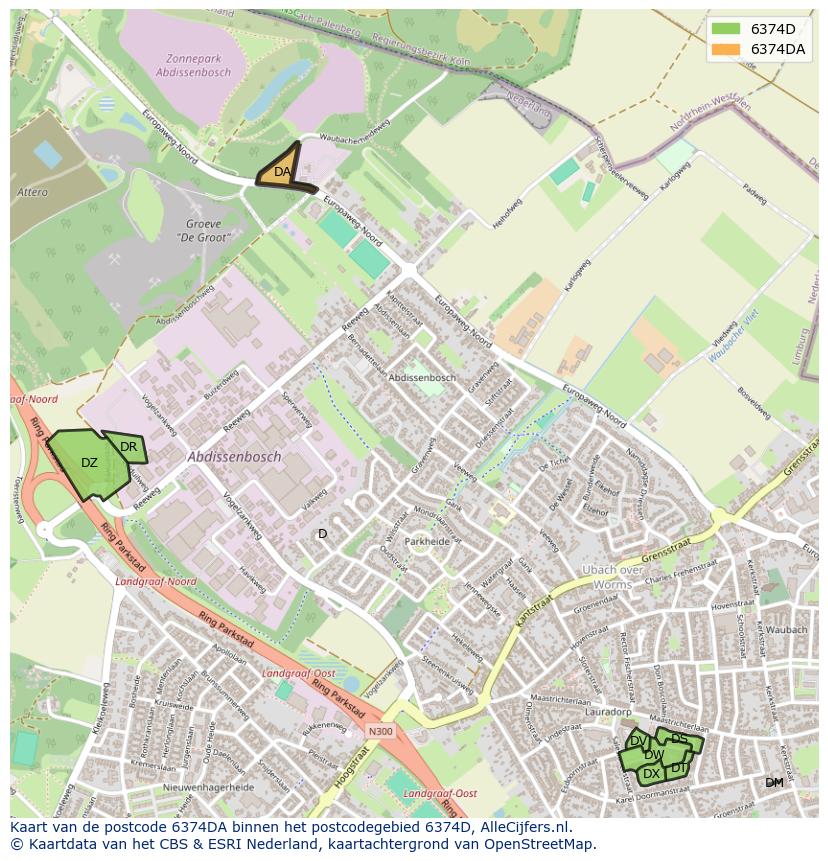 Afbeelding van het postcodegebied 6374 DA op de kaart.