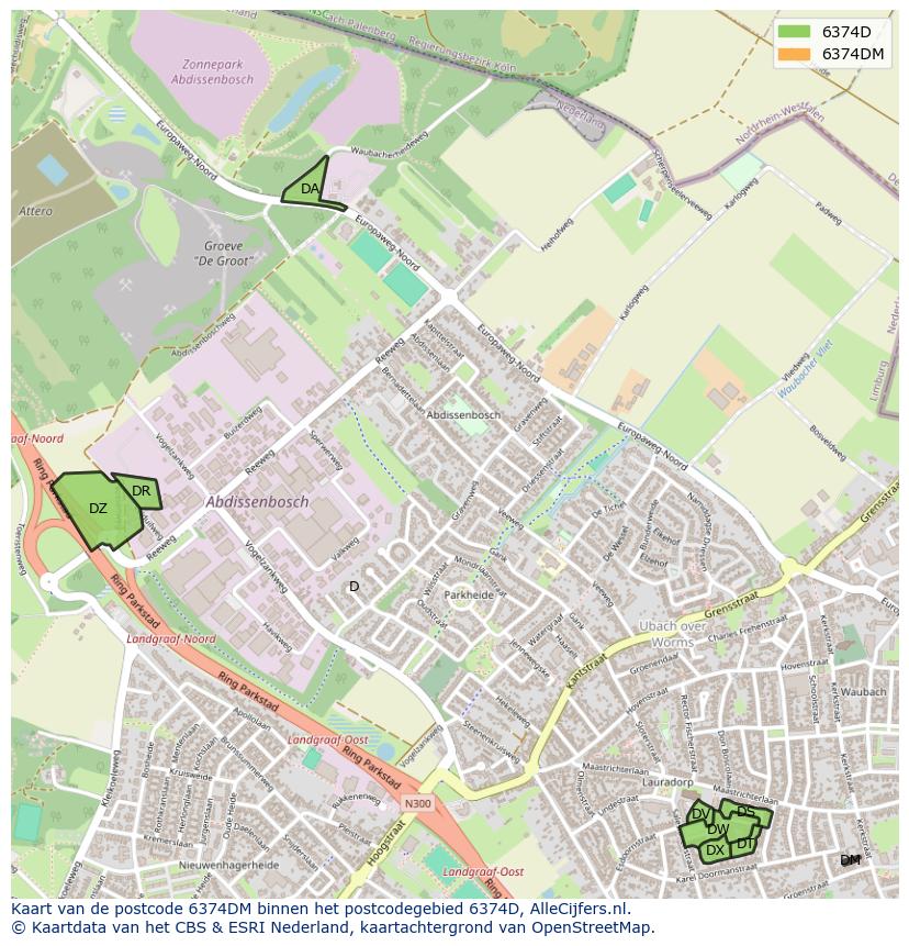 Afbeelding van het postcodegebied 6374 DM op de kaart.