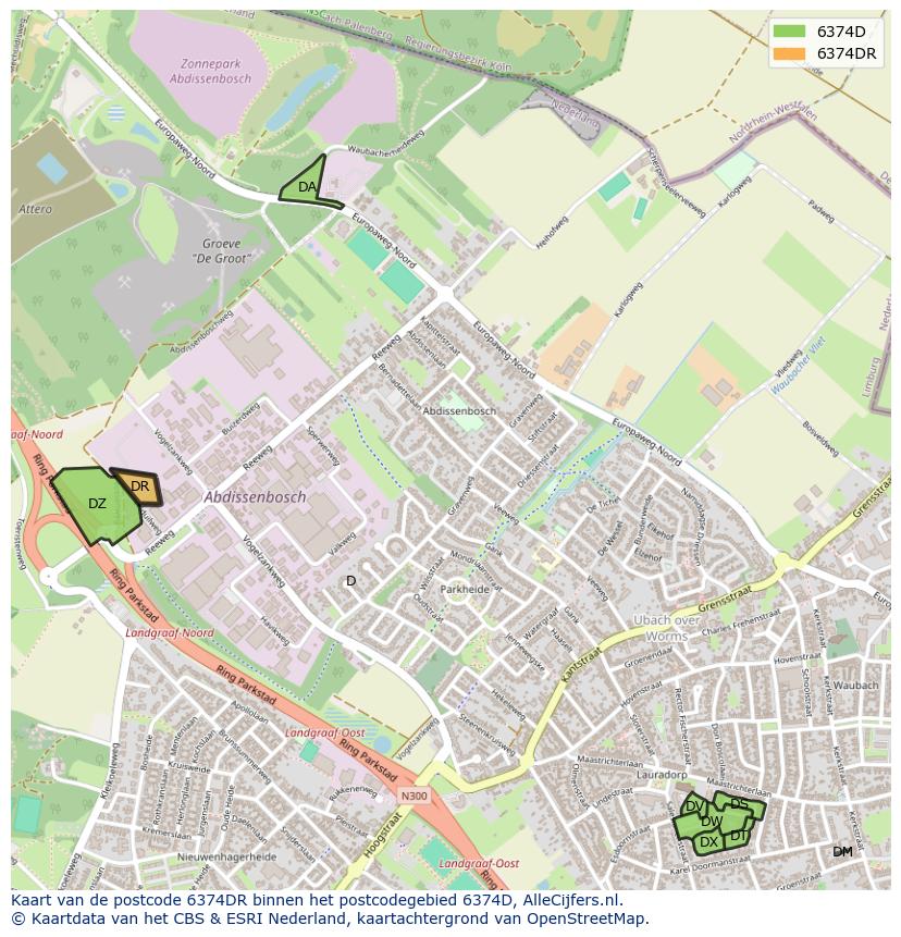 Afbeelding van het postcodegebied 6374 DR op de kaart.