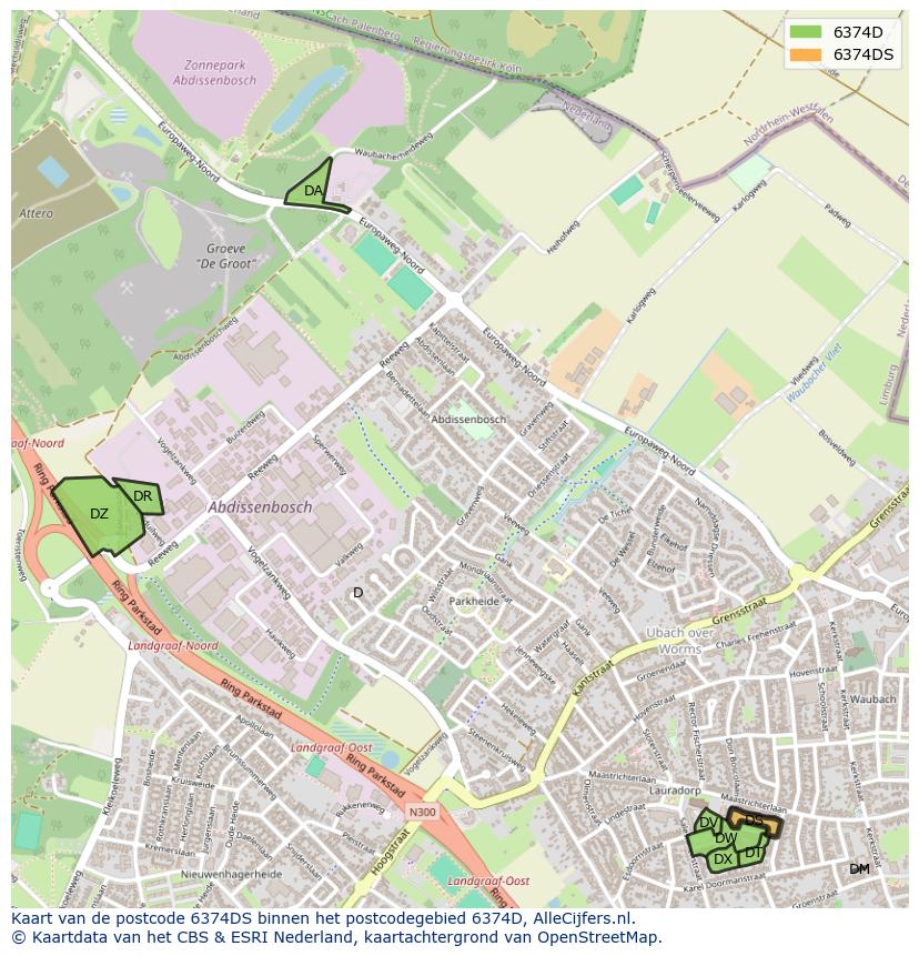 Afbeelding van het postcodegebied 6374 DS op de kaart.