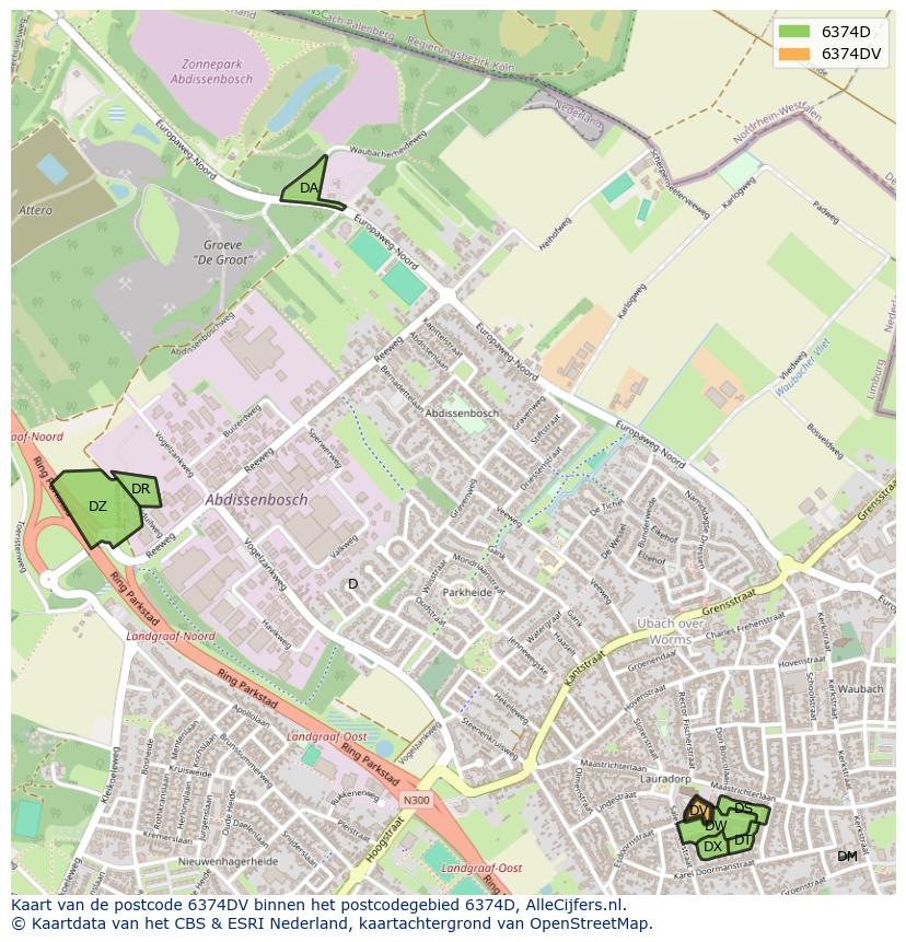Afbeelding van het postcodegebied 6374 DV op de kaart.