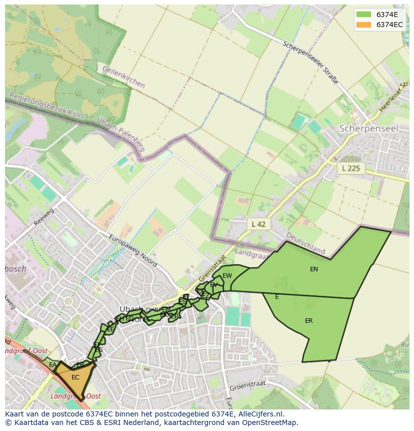 Afbeelding van het postcodegebied 6374 EC op de kaart.