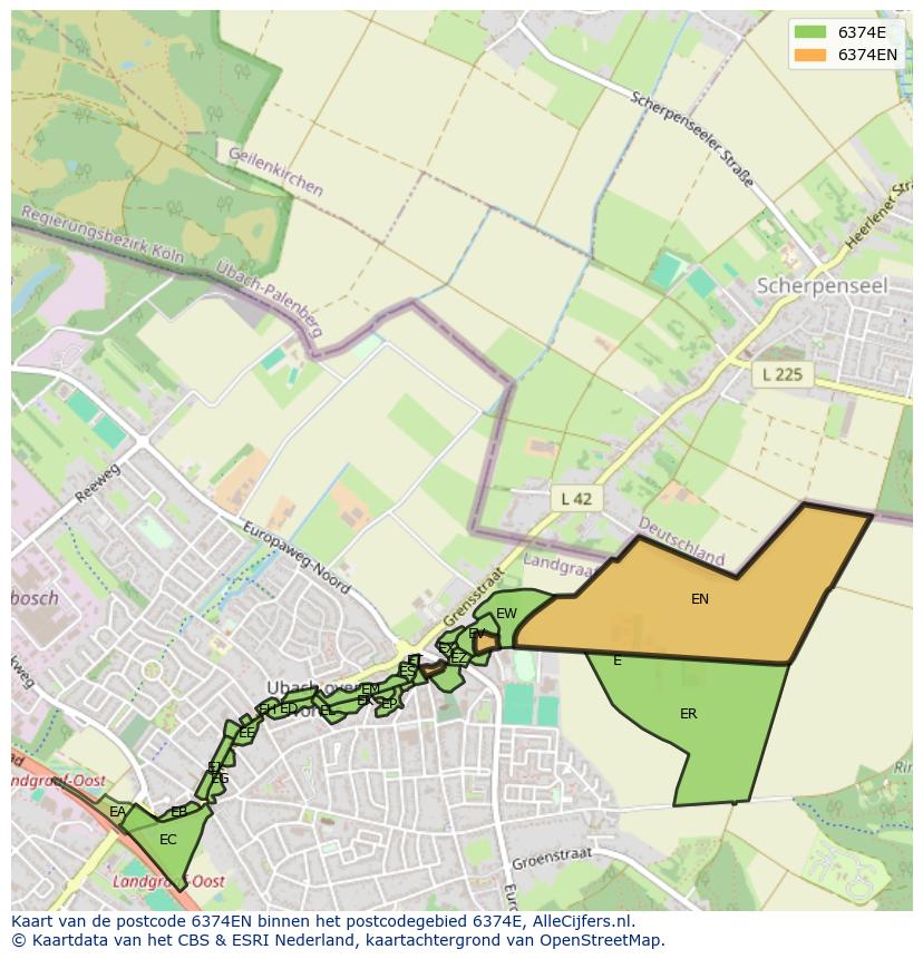 Afbeelding van het postcodegebied 6374 EN op de kaart.