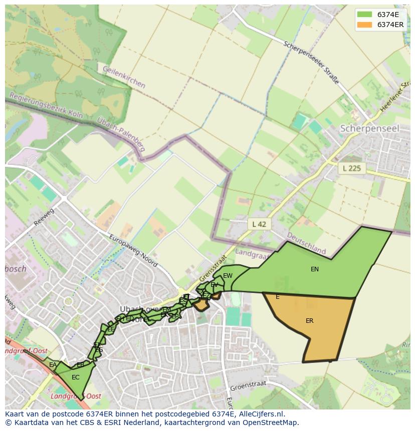 Afbeelding van het postcodegebied 6374 ER op de kaart.