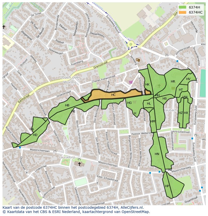 Afbeelding van het postcodegebied 6374 HC op de kaart.