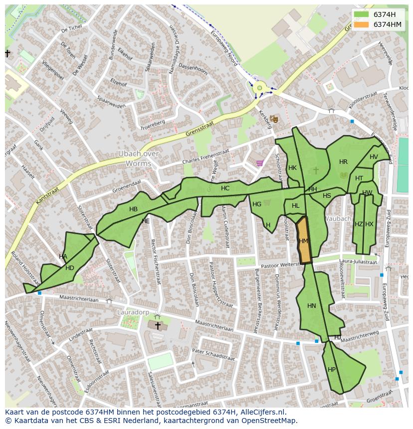 Afbeelding van het postcodegebied 6374 HM op de kaart.