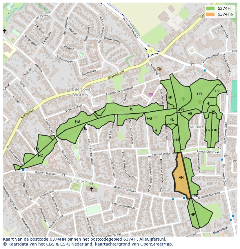 Afbeelding van het postcodegebied 6374 HN op de kaart.