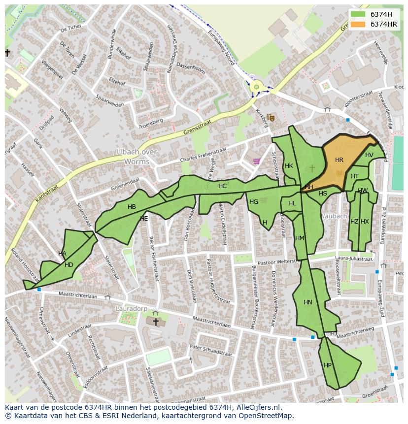 Afbeelding van het postcodegebied 6374 HR op de kaart.