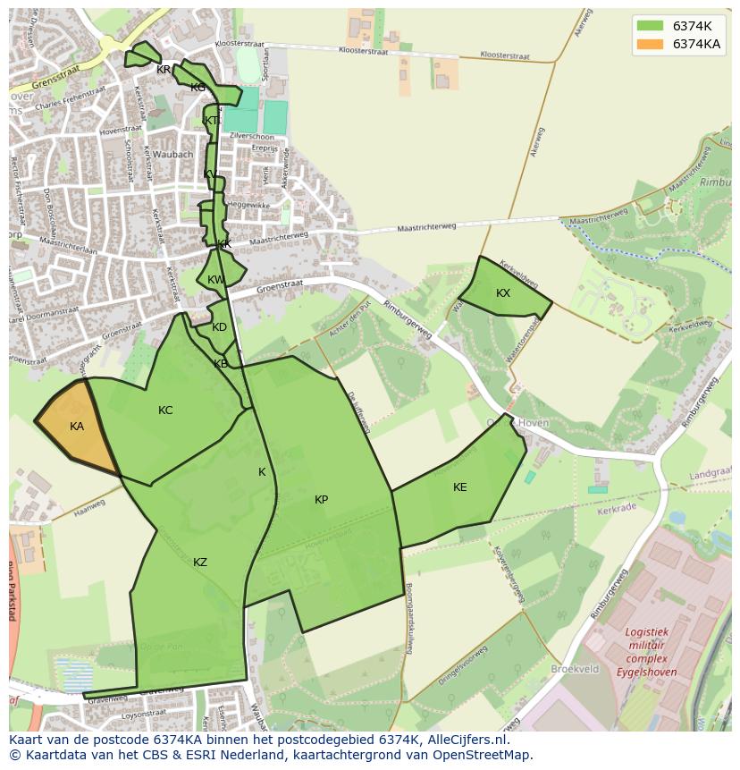 Afbeelding van het postcodegebied 6374 KA op de kaart.