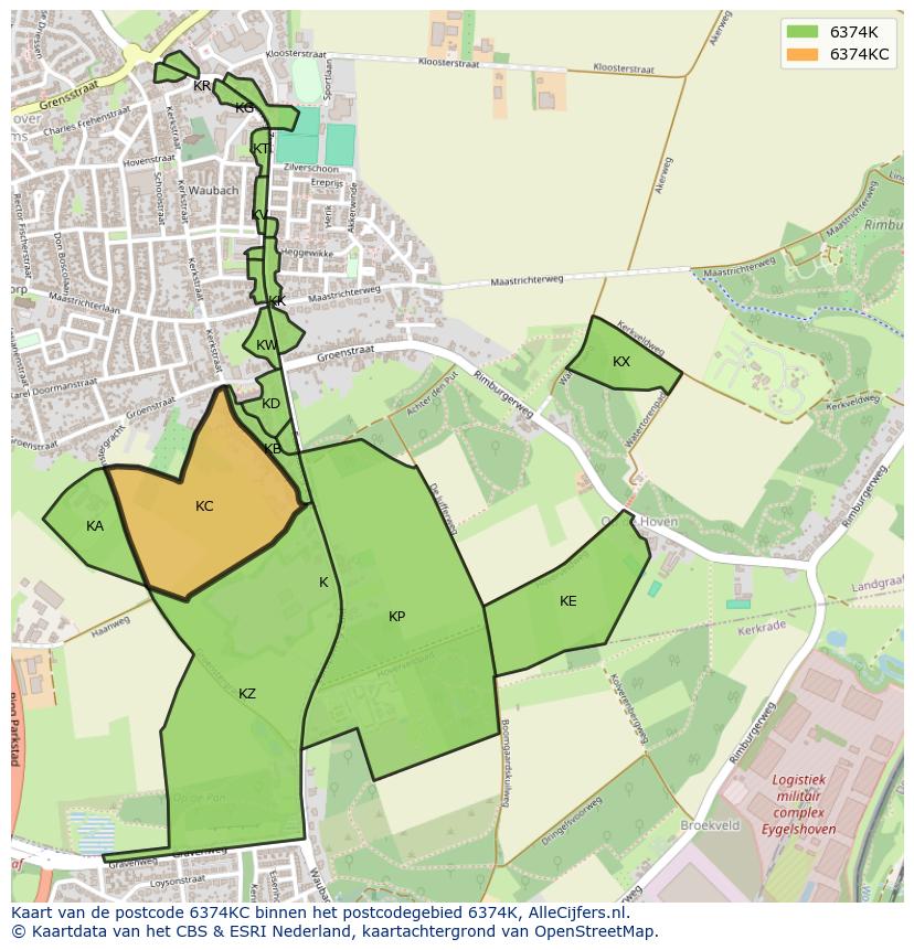 Afbeelding van het postcodegebied 6374 KC op de kaart.