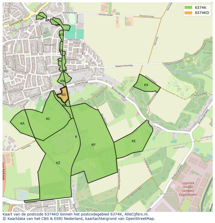 Afbeelding van het postcodegebied 6374 KD op de kaart.