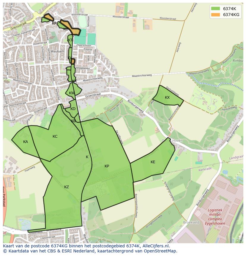 Afbeelding van het postcodegebied 6374 KG op de kaart.