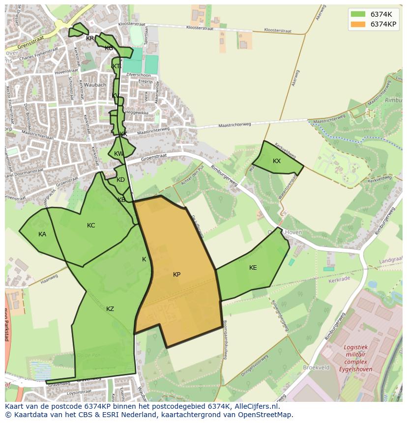 Afbeelding van het postcodegebied 6374 KP op de kaart.