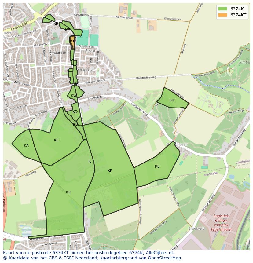 Afbeelding van het postcodegebied 6374 KT op de kaart.