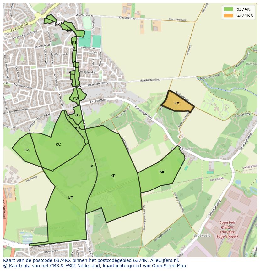 Afbeelding van het postcodegebied 6374 KX op de kaart.