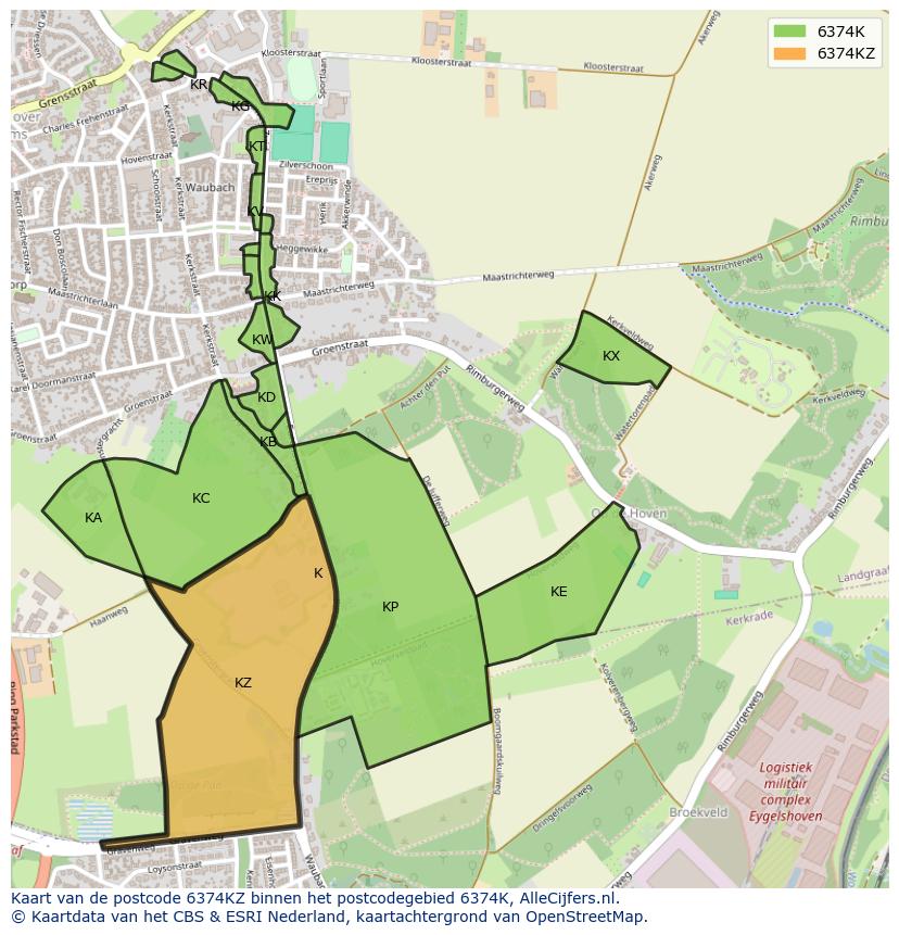 Afbeelding van het postcodegebied 6374 KZ op de kaart.