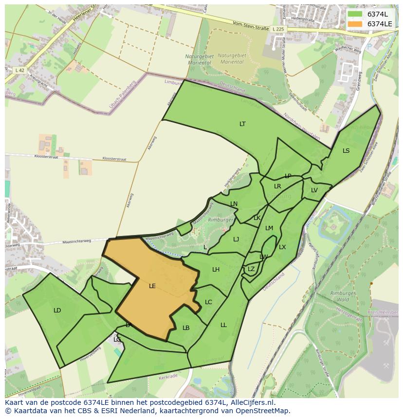 Afbeelding van het postcodegebied 6374 LE op de kaart.