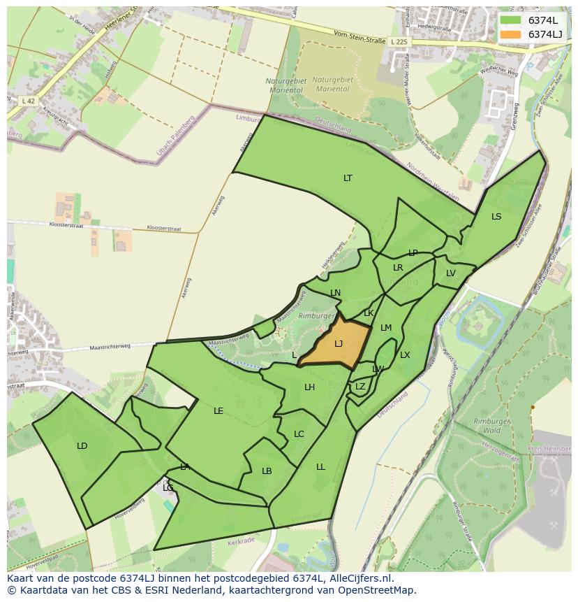 Afbeelding van het postcodegebied 6374 LJ op de kaart.