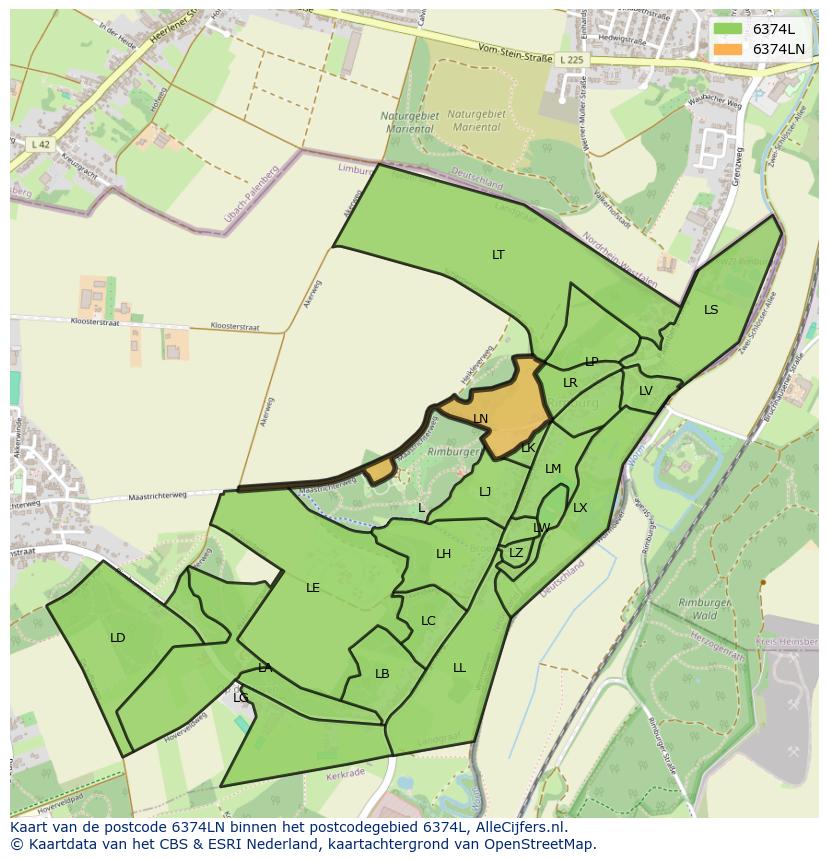 Afbeelding van het postcodegebied 6374 LN op de kaart.