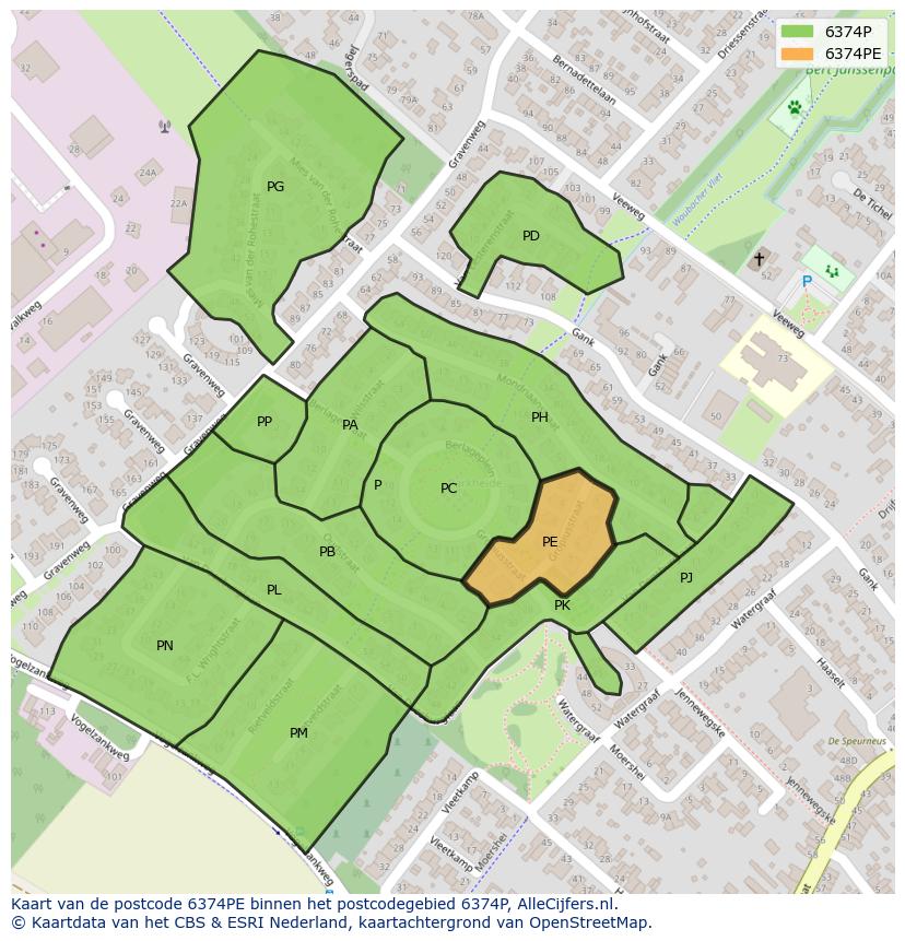 Afbeelding van het postcodegebied 6374 PE op de kaart.