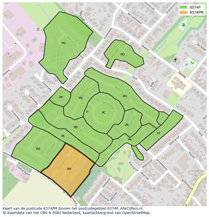 Afbeelding van het postcodegebied 6374 PM op de kaart.