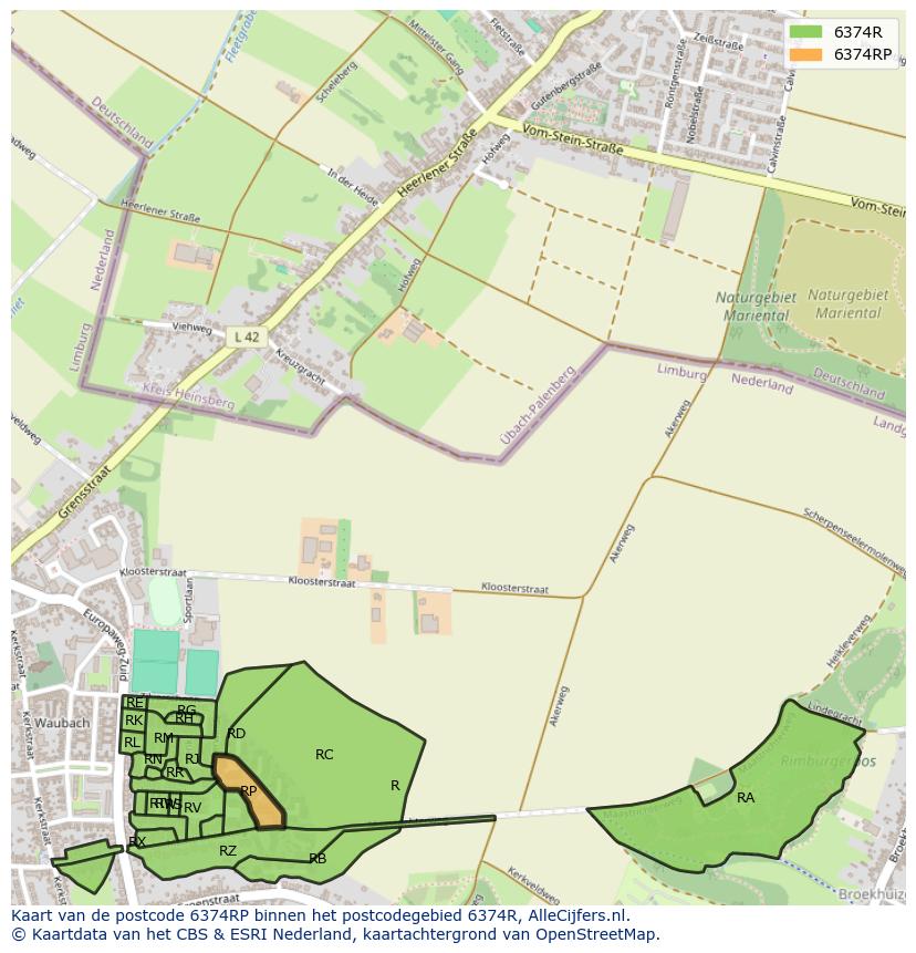 Afbeelding van het postcodegebied 6374 RP op de kaart.