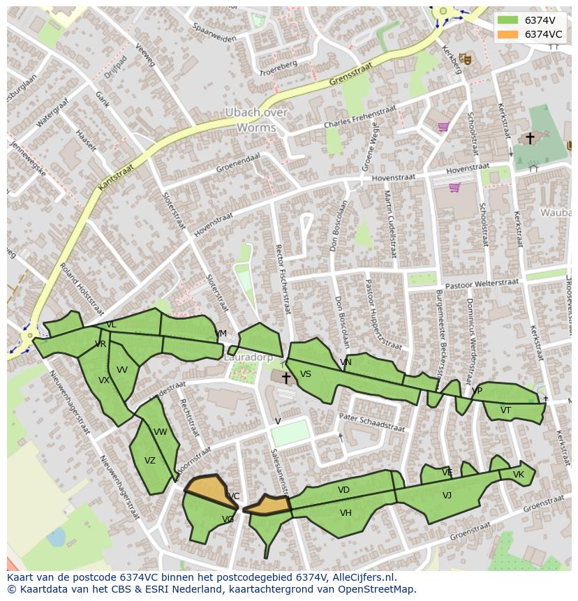 Afbeelding van het postcodegebied 6374 VC op de kaart.