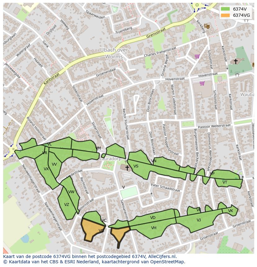 Afbeelding van het postcodegebied 6374 VG op de kaart.