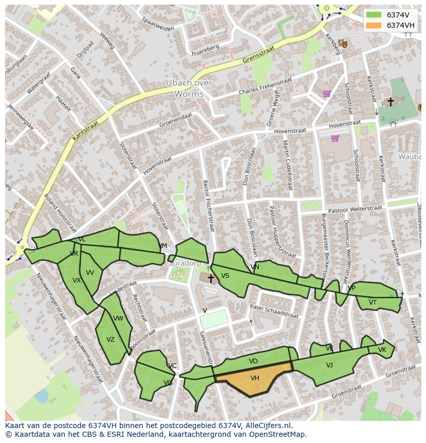 Afbeelding van het postcodegebied 6374 VH op de kaart.