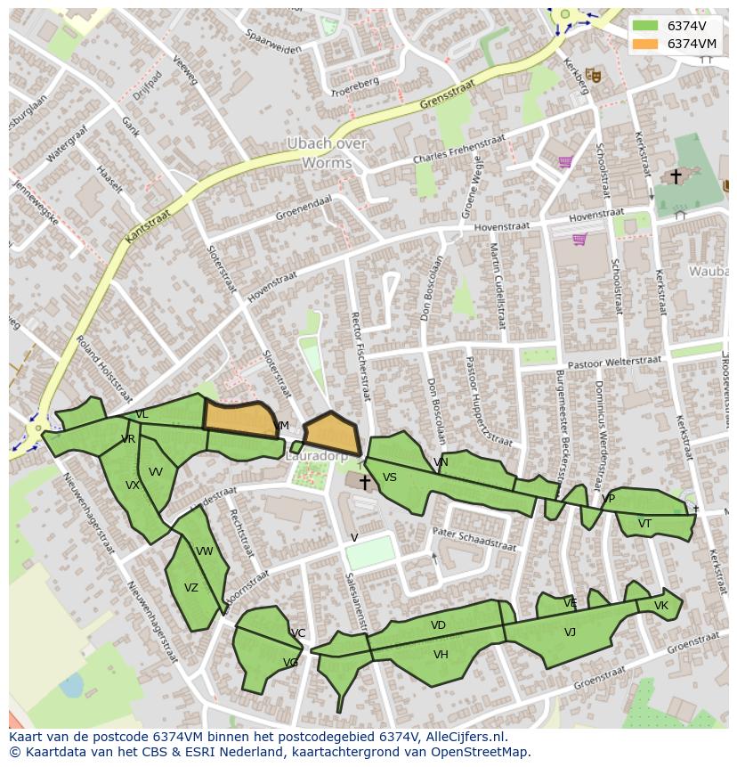 Afbeelding van het postcodegebied 6374 VM op de kaart.