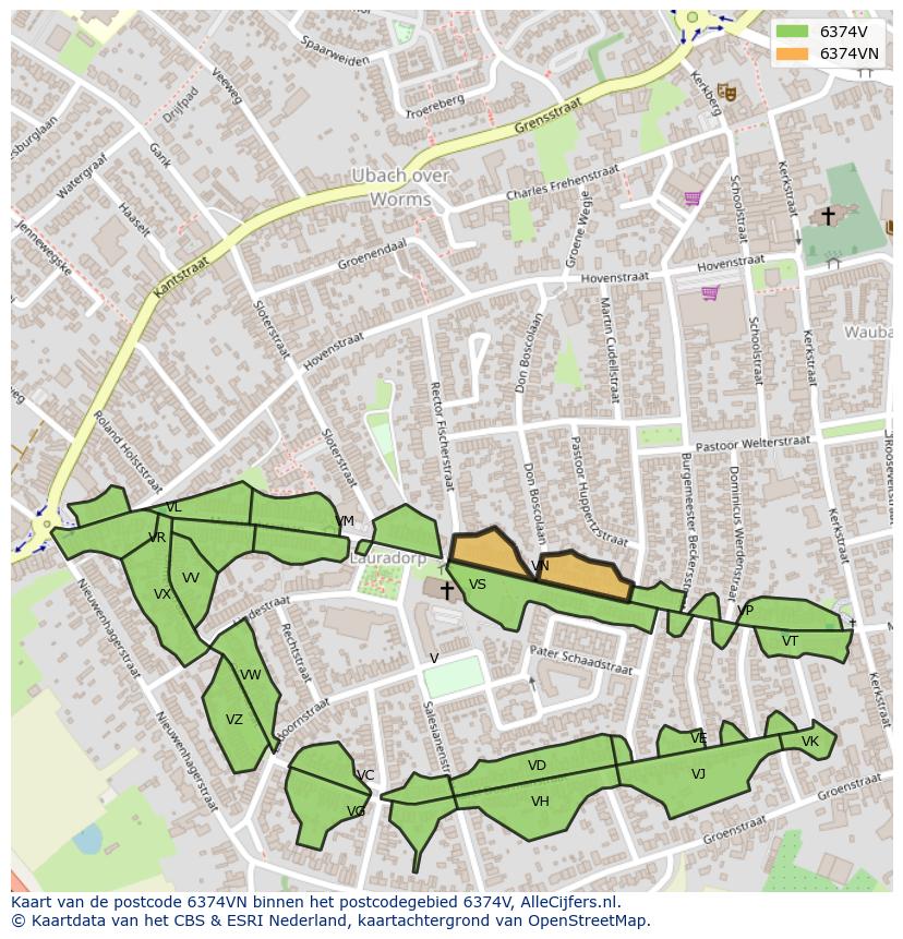 Afbeelding van het postcodegebied 6374 VN op de kaart.