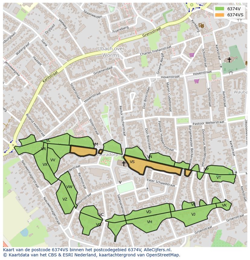 Afbeelding van het postcodegebied 6374 VS op de kaart.