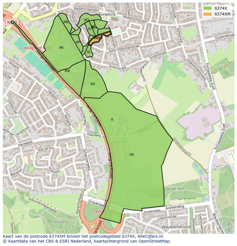 Afbeelding van het postcodegebied 6374 XM op de kaart.