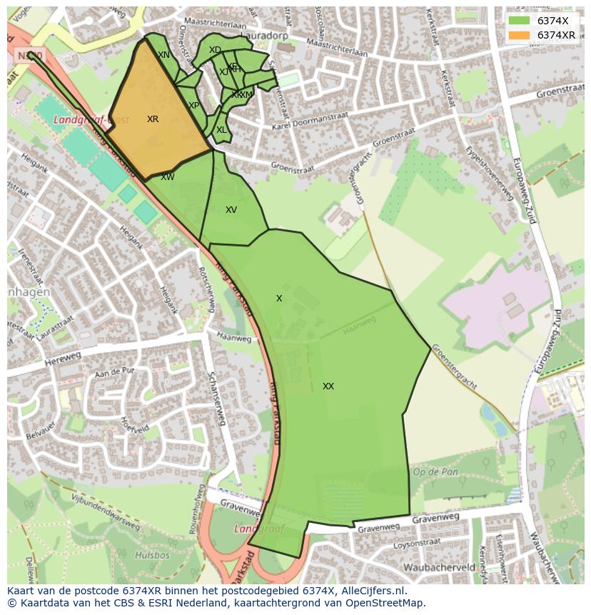 Afbeelding van het postcodegebied 6374 XR op de kaart.