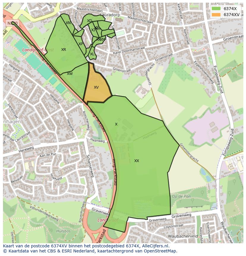 Afbeelding van het postcodegebied 6374 XV op de kaart.