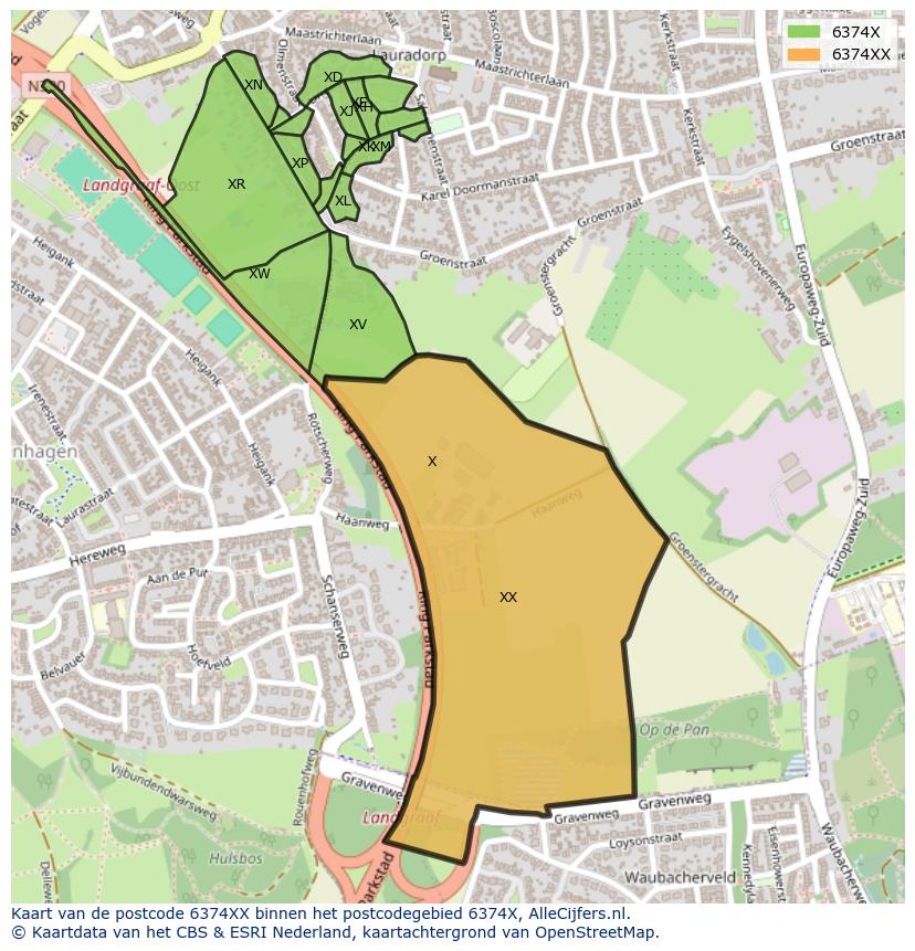 Afbeelding van het postcodegebied 6374 XX op de kaart.