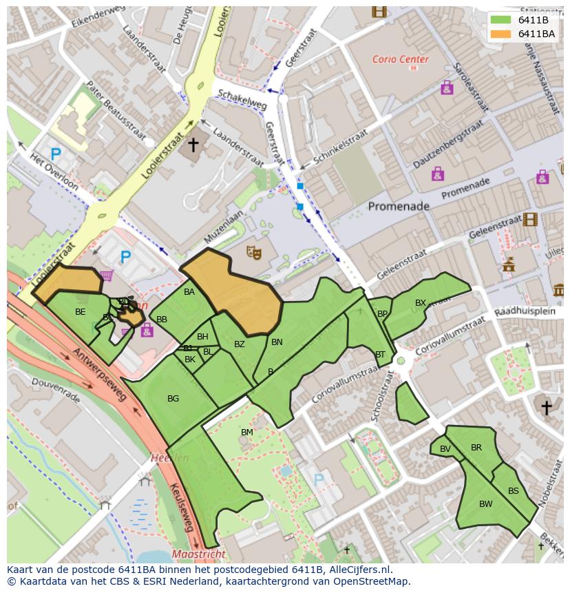 Afbeelding van het postcodegebied 6411 BA op de kaart.