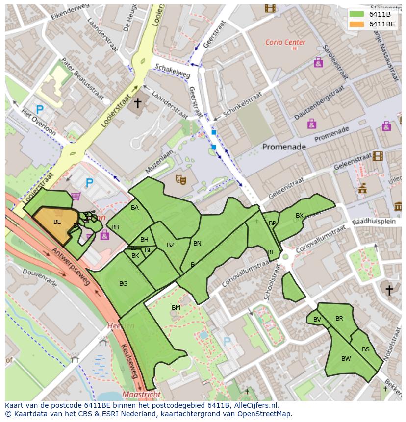 Afbeelding van het postcodegebied 6411 BE op de kaart.
