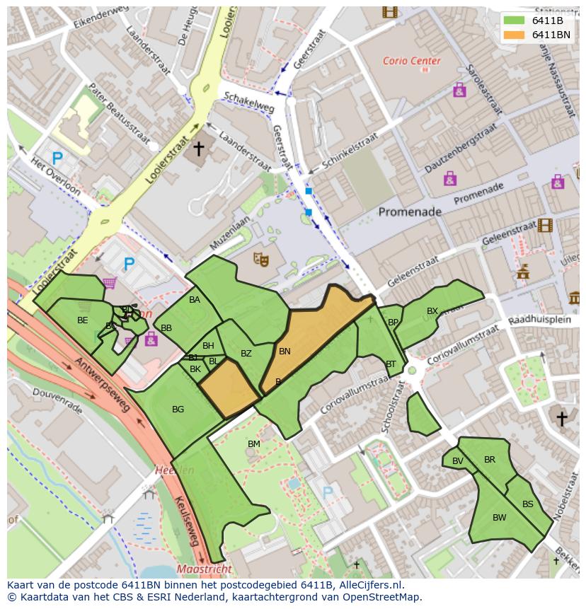 Afbeelding van het postcodegebied 6411 BN op de kaart.