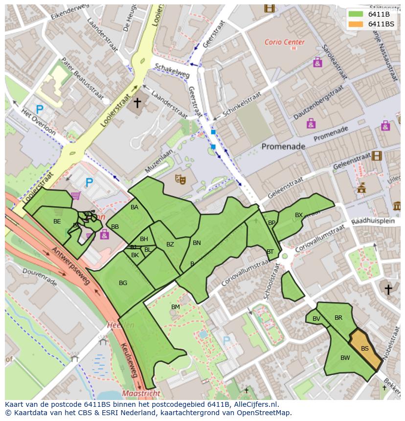 Afbeelding van het postcodegebied 6411 BS op de kaart.