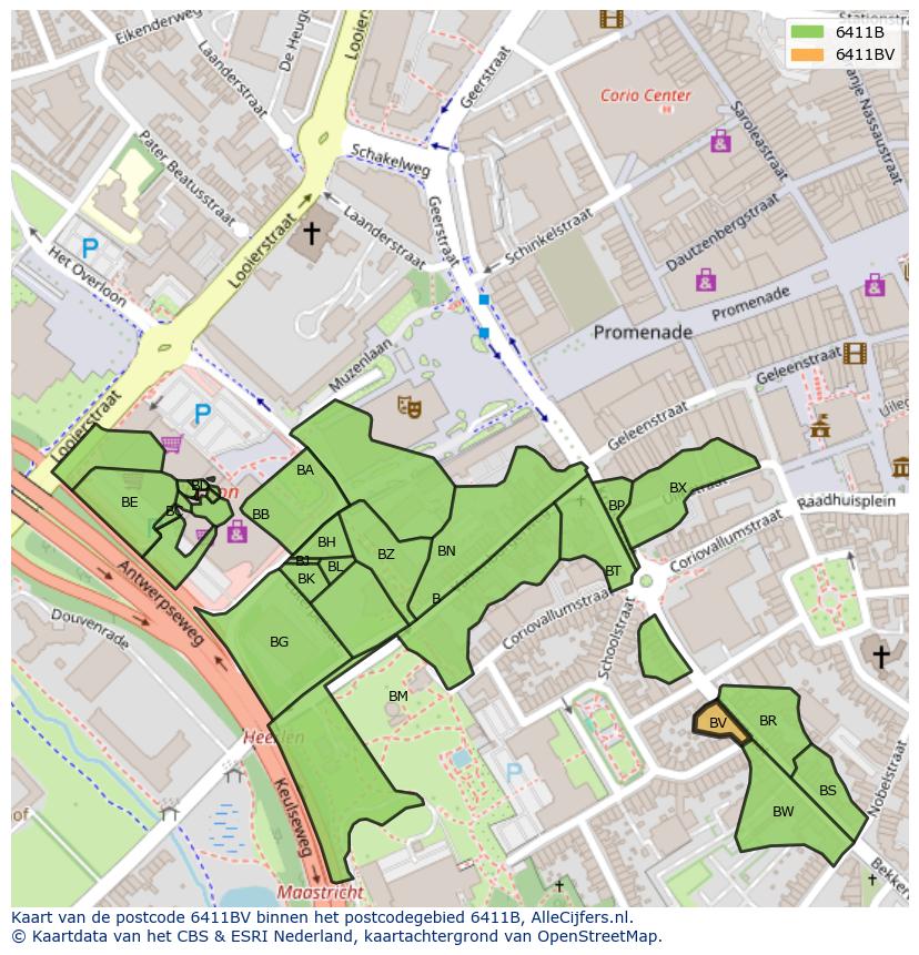 Afbeelding van het postcodegebied 6411 BV op de kaart.
