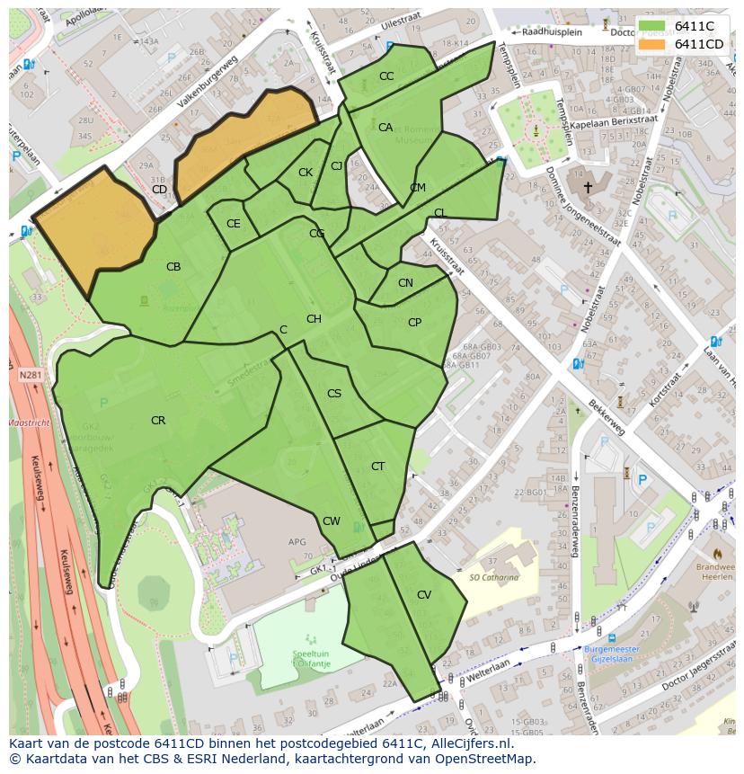 Afbeelding van het postcodegebied 6411 CD op de kaart.
