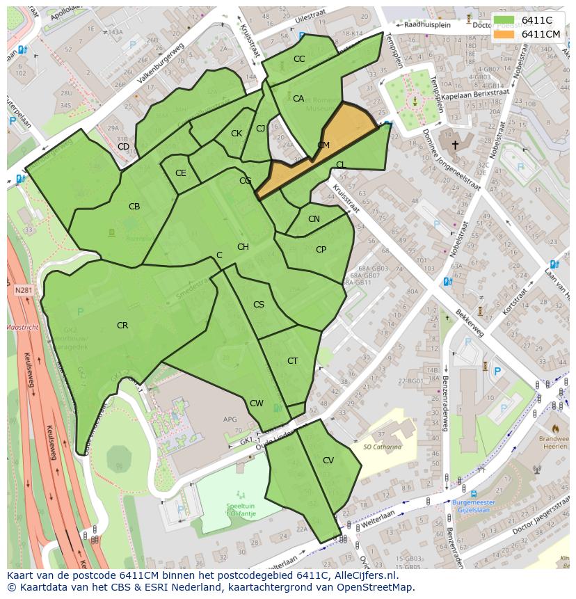 Afbeelding van het postcodegebied 6411 CM op de kaart.