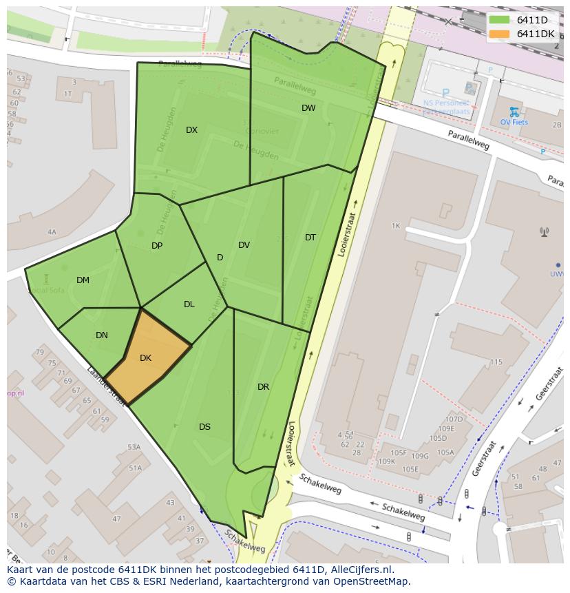 Afbeelding van het postcodegebied 6411 DK op de kaart.