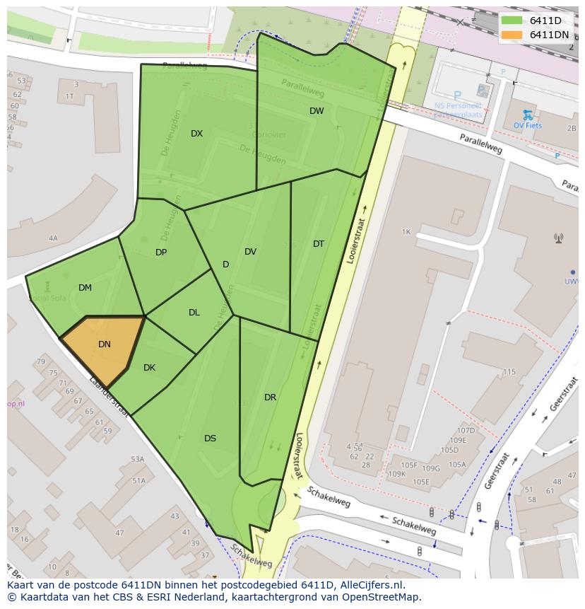 Afbeelding van het postcodegebied 6411 DN op de kaart.