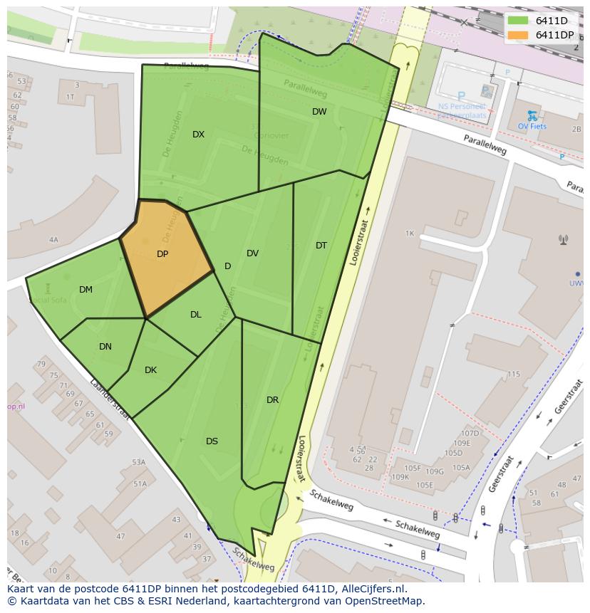 Afbeelding van het postcodegebied 6411 DP op de kaart.