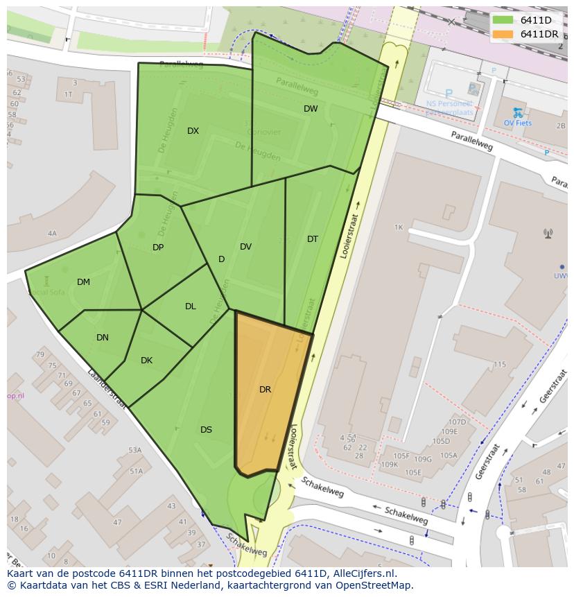 Afbeelding van het postcodegebied 6411 DR op de kaart.